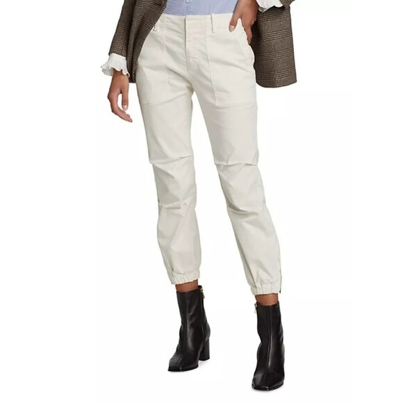 Nili Lotan Cropped Military Jogger Pants Sz 4 FLAW READ Ivory Bone Stretch $345 - Picture 5 of 13
